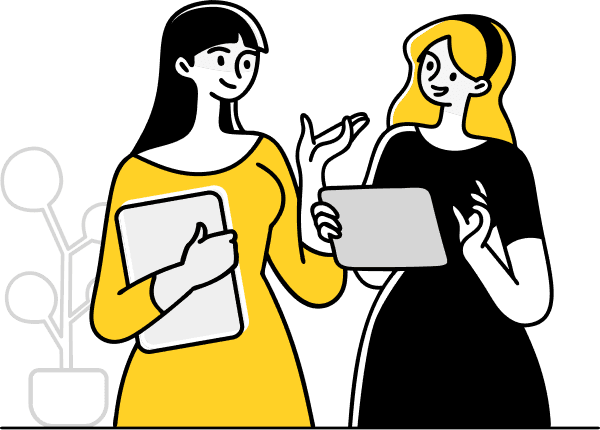 Two women discussing ideas